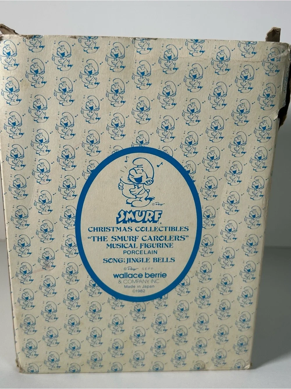 Smurfs Christmas Music Box #7485 Wallace Berrie Peyo Japan Box Vintage 1982